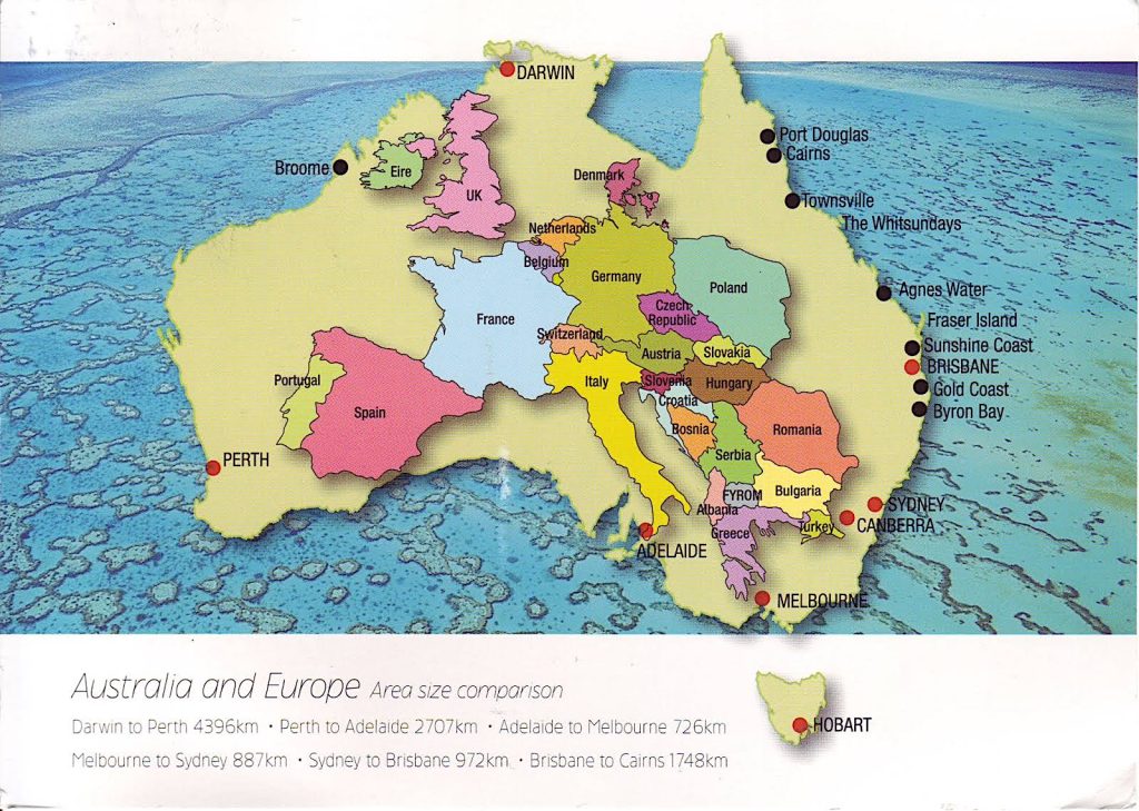 map of Australia showing the relative size of Europe within its boundareies