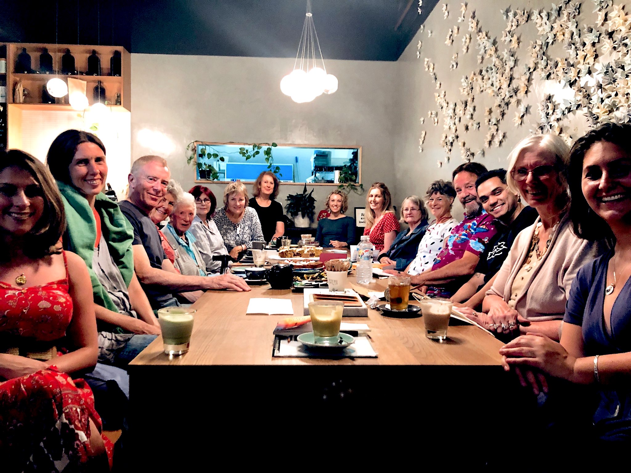 study group members having dinner toegher